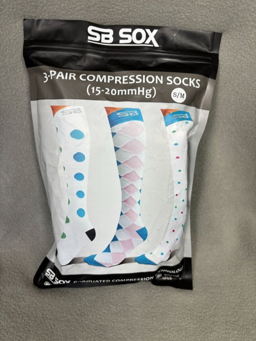 SB Sox Compression Socks 15-20mmHg S/M Graduated Technology 3 Pairs Multi NWT's